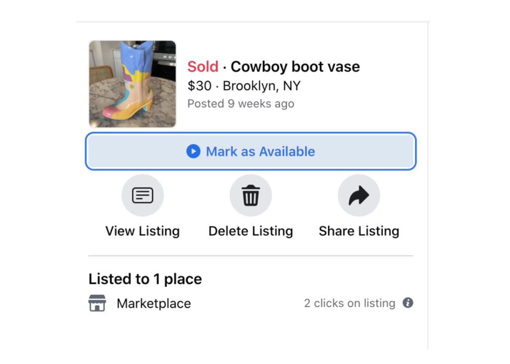 Example of Facebook Marketplace